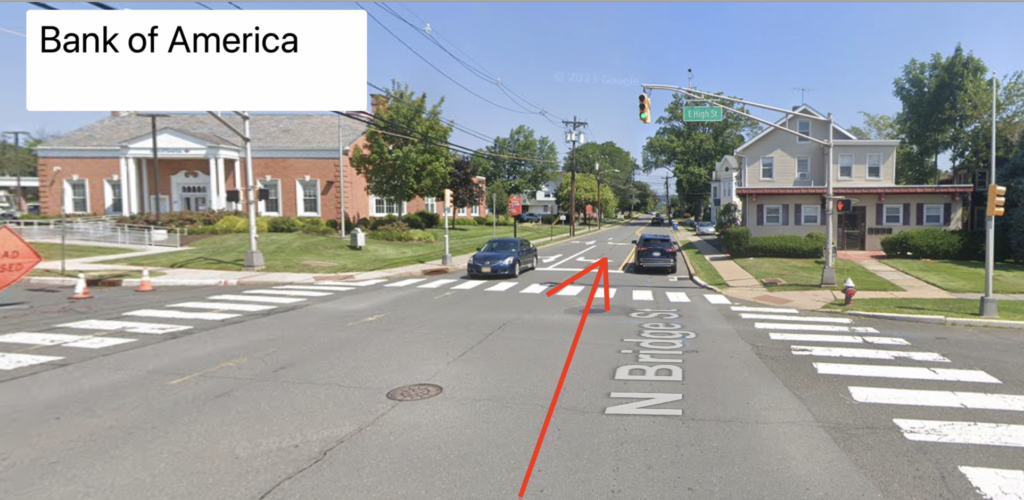 At next intersection Bank of America is on your left